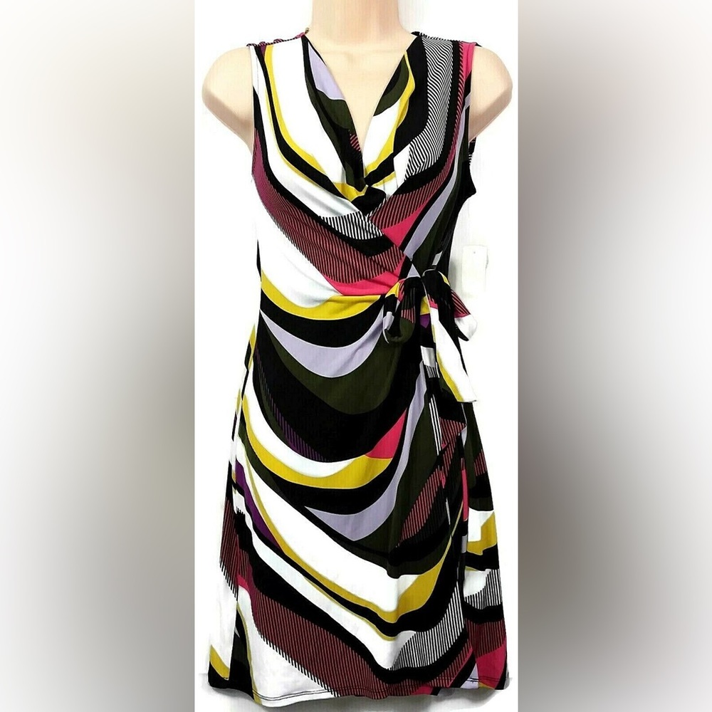 Dana Buchman Womens Sleeveless Psychedelic Print Wrap Dress Size XL